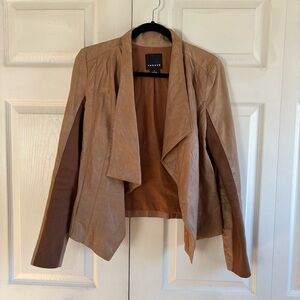 Trouvé Genuine Leather Tan‎ Nude Draped Open Front Flyaway Collar Biker Jacket M